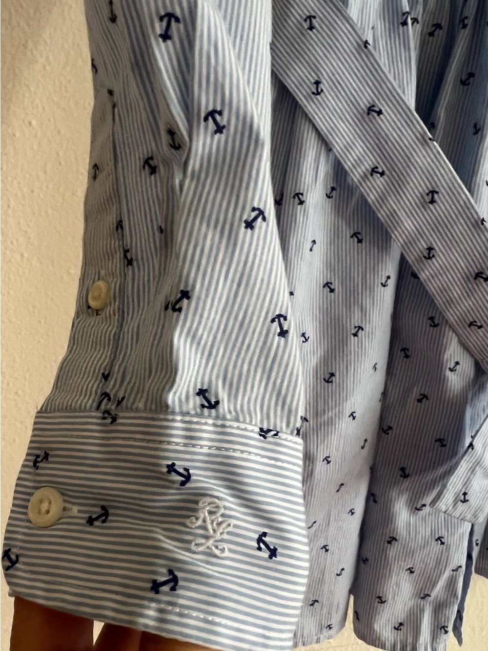 Polo Ralph Lauren Light Blue Striped Shirt Belt pocket logo size 10 girl kids - Picture 3 of 11